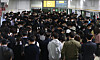 Gimpo Airport Station on the Gimpo Gold Line is crowded with transfer passengers on Nov. 3, 2022. [YONHAP]