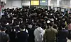Gimpo Airport Station on the Gimpo Gold Line is crowded with transfer passengers on Nov. 3, 2022. [YONHAP]