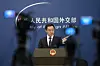 Chinese Foreign Ministry spokesperson Lin Jian gestures during a press conference in Beijing, China on April 14. Regarding the tariffs, Li Jian said that China urges the U.S. to abandon its wrong approach of extreme pressure. [EPA/YONHAP]
