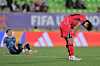 Korea's defender Shin Min-ha, right, reacts after a 2025 FIFA U-20 World Cup match against Paraguay at the Elias Figueroa Stadium in Valparaiso, Chile on Sept. 30. [AFP/YONHAP]