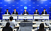 Lee Sang-hyeong, Deputy Governor at Bank of Korea, center, speaks at a press conference held at the central bank’s office in central Seoul on Thursday. [BOK]
