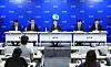 Lee Sang-hyeong, Deputy Governor at Bank of Korea, center, speaks at a press conference held at the central bank’s office in central Seoul on Thursday. [BOK]