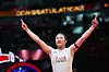 An Se-young celebrates after defeating China's Wang Zhi-yi during their women's singles final match at the BWF Badminton World Tour Finals at the Hangzhou Olympic Sports Centre Gymnasium in Hangzhou, China, on Dec. 21, 2025. [AFP/YONHAP]