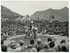 A game of ssireum (traditional Korean wrestling) set up by the ICRC at the prison camp on Geoje Island, one of the largest prison camps during the Korean War, in June 1951. [ICRC]