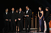 The team from ″KPop Demon Hunters″ accepts the award for best song written for visual media for ″Golden″ (2025) during the 68th annual Grammy Awards on Feb. 1 in Los Angeles. [AP/YONHAP]