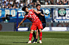 Mainz midfielder Lee Jae-sung, left, vies for the ball during a Bundesliga match against VfL Bochum in Bochum, Germany, on May 10. [XINHUA/YONHAP]