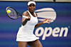 Venus Williams, of the United States, returns a shot to Lyudmyla Kichenok, of the Czech Republic, and Ellen Perez, of Australia, during a first round women's doubles match of the U.S. Open tennis championships, Thursday, Aug. 28, in New York. [AP/YONHAP]