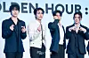 Boy band Ateez poses for photos during a news conference for the release of its 12th EP, “Golden Hour: Part.3,” at Hotel Naru Seoul MGallery Ambassador in western Seoul. [DANIELA GONZALEZ PEREZ]