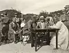 Seated second from right, President Syngman Rhee, at a so-called Freedom Village near the border, a village in South Korea created by the United Nations to greet repatriated soldiers from the North, on Feb. 19, 1952. [ICRC]