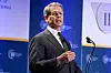 U.S. Treasury Secretary Scott Bessent speaks at the Institute of International Finance Global Outlook Forum at the Willard Hotel in Washington on April 23. [AP/YONHAP]