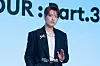 Ateez’s Hongjoong poses for photos during a news conference for the release of its 12th EP, “Golden Hour: Part.3,” at Hotel Naru Seoul MGallery Ambassador in western Seoul. [DANIELA GONZALEZ PEREZ]