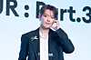 Ateez’s Hongjoong poses for photos during a news conference for the release of its 12th EP, “Golden Hour: Part.3,” at Hotel Naru Seoul MGallery Ambassador in western Seoul. [DANIELA GONZALEZ PEREZ]