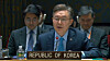 South Korean Ambassador to the UN Hwang Joon-kook speaks during a UN Security Council meeting at the UN headquarters in New York on Thursday. [SCREEN CAPTURE]