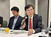 Bank of Korea Gov. Rhee Chang-yong speaks during a press conference held in Tbilisi, Georgia, on Thursday. [BANK OF KOREA]