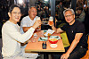 Nvidia CEO Jensen Huang, right, Samsung Electronics Executive Chairman Lee Jae-yong, left, and Hyundai Motor Group Executive Chair Euisun Chung hold up glasses at a meeting at a Kkanbu Chicken store in Gangnam District, southern Seoul, on Oct. 30. [NEWS1]