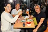 Nvidia CEO Jensen Huang, right, Samsung Electronics Executive Chairman Lee Jae-yong, left, and Hyundai Motor Group Executive Chair Euisun Chung hold up glasses at a meeting at a Kkanbu Chicken store in Gangnam District, southern Seoul, on Oct. 30. [NEWS1]