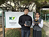 Won Young, a student studying at Konyang University's Department of National Defense & Police Administration, left, and Nguten Thi Ngoc Huyei, a Vietnamese student at the university's Department of Global Hotel Tourism, hold a black ginseng product they developed during the university's startup lecture. [KONYANG UNIVERSITY]