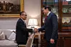 South Korean National Security Adviser Wi Sung-lac, left, shakes hands with U.S. Secretary of State and National Security Advisor Marco Rubio in Washington on July 7. [PRESIDENTIAL OFFICE]