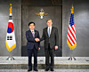 South Korean Defense Minister Ahn Gyu-back, left, shakes hands with U.S. Under Secretary of Defense for Policy Elbridge Colby at the defense ministry on Jan. 26.  [YONHAP]