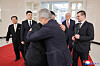 North Korean leader Kim Jong-un and Sergei Shoigu, secretary of the Russian State Security Council, embrace during Shoigu's visit to Pyongyang on March 22. [YONHAP]
