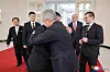 North Korean leader Kim Jong-un and Sergei Shoigu, secretary of the Russian State Security Council, embrace during Shoigu's visit to Pyongyang on March 22. [YONHAP]