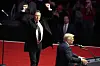 Tesla CEO Elon Musk reacts as President-elect Trump speaks at a rally ahead of the 60th presidential inauguration in Washington on Jan. 19. [AP/YONHAP]