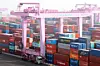 Export-bound containers are stacked at a terminal in Incheon on Feb. 11. [NEWS1]