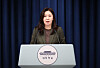 Presidential spokesperson Kang Yu-jung holds a press briefing at the presidential office in central Seoul on Sept. 28. [JOINT PRESS CORPS]