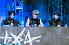 Boy band Tomorrow X Together answers questions during a showcase for the release of its fourth full-length album, “The Star Chapter: Together,” at Kyung Hee University Grand Peace Palace in eastern Seoul on July 21. [DANIELA GONZALEZ PEREZ]