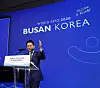 Jang Sung-min, special envoy of the president and senior secretary for future strategy, speaks at a banquet promoting Busan’s 2030 World Expo bid in Paris earlier this month attended by some 50 Bureau International des Expositions (BIE) members. [OFFICE OF SECRETARY FOR FUTURE STRATEGY]