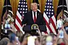 U.S. President Donald Trump speaks at a reception celebrating Women's History Month in the East Room of the White House, on March 26 in Washington. [AP/YONHAP]