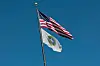 United States and U.S. Department of Energy flags fly near the department's headquarters on Feb. 14, in Washington. [AFP/YONHAP]