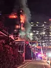 Firefighters extinguish a fire that broke out at Posco's steel mill in Pohang, North Gyeongsang, early Sunday morning. [YONHAP]