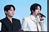 Boy band Ateez answers questions during a news conference for the release of its 12th EP, “Golden Hour: Part.3,” at Hotel Naru Seoul MGallery Ambassador in western Seoul. [DANIELA GONZALEZ PEREZ]