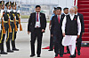In this photo released by Xinhua News Agency, Indian Prime Minister Narendra Modi, front right, arrives for the Shanghai Cooperation Organization Summit 2025 in Tianjin, China on Aug. 30. [AP/YONHAP]