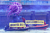 Greenpeace activists carry banners reading in French ″Rising waters″ and ″nuclear power in the water″ during an action at the Gravelines nuclear power plant in Gravelines, north of France, on Oct. 28, 2024, to warn of the risk of marine submersion at the plant. [AFP/YONHAP]