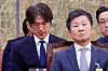 Korean national team manager Hong Myung-bo, left, and Korea Football Association Presidet Chung Mong-gyu during the parliamentary committee on culture, sports and tourism at the National Assembly in western Seoul on Sept. 24. [NEWS1]