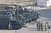 Soldiers gather in front of combat vehicles at a U.S. Army base in Gyeonggi on March 10, when the Korea-U.S. combined exercise Freedom Shield began. [YONHAP]
