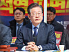 Democratic Party (DP) leader Lee Jae-myung attends a supreme council meeting held at the DP's tent headquarters in front of Gwanghwamun in Jongno District, central Seoul, on March 31. [YONHAP]
