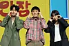 Webtoon artist Kian84, center, boy band BTS's Jin, left, and actor Ji Ye-eun pose for photos during a press conference for “Kian’s Bizarre B&B” at JW Marriott Hotel in Jongno District, central Seoul, on April 15. [YONHAP]