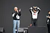 Hyundai Motor Group Executive Chair Euisun Chung, left and Toyota Motor Group Chairman Akio Toyoda during the Hyundai N x Toyota Gazoo Racing Festival event, held Sunday in Everland Speedway in Yongin, Gyeonggi. [CHO YONG-JUN]