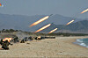 In this footage broadcast by Pyongyang's state-controlled Korean Central Television in March 2020, the North Korean military conducts a live artillery firing exercise. [YONHAP]