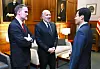 Yeo Han-koo, right, South Korea's new trade minister, talks with U.S. Trade Representative Jamieson Greer, left, and U.S. Commerce Secretary Howard Lutnick during their meeting in Washington on June 23. [YONHAP]