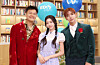 From left, JYP Entertainment founder Park Jin-young, girl group ITZY’s Yuna and singer and producer Jun. K pose for a photo during the company's EDM DAY event on Dec. 15. [JYP ENTERTAINMENT]