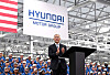Euisun Chung, executive chair of Hyundai Motor Group, appears on stage at a completion ceremony for the Hyundai Motor Group Metaplant America in the city of Savannah of the U.S. state of Georgia in this photo provided by the group on March 27. [YONHAP]