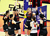The Gwangju Pepper Savings Bank AI Peppers celebrate during a V League game against the GS Caltex Seoul Kixx at Pepper Stadium in Gwangju on Dec. 6. [YONHAP]