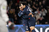 Paris Saint-Germain's Lee Kang-in, right, and Kylian Mbappe celebrate during a Ligue 1 match against Montpellier at Parc de Prines in Paris on Nov. 3.  [XINHUA/YONHAP]