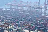 Containers are waiting to be shipped at a port in Busan on April 30. [YONHAP]