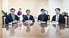 From left: Financial Services Commission Chairman Kim Byoung-hwan, Bank of Korea Gov. Rhee Chang-yong, Finance Minister Choi Sang-mok and Financial Supervisory Service Gov. Lee Bok-hyun pose for a photo during a meeting in Jung District, central Seoul, on April 4. [MINISTRY OF ECONOMY AND FINANCE]