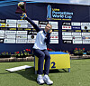 Sung Seung-min celebrates winning a silver medal at the third UIPM World Cup in Pazardzhik, Bulgaria, on May 11. [YONHAP]